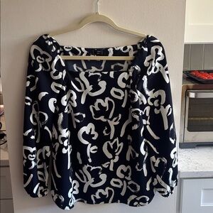 J.Crew dark navy and White Floral Blouse